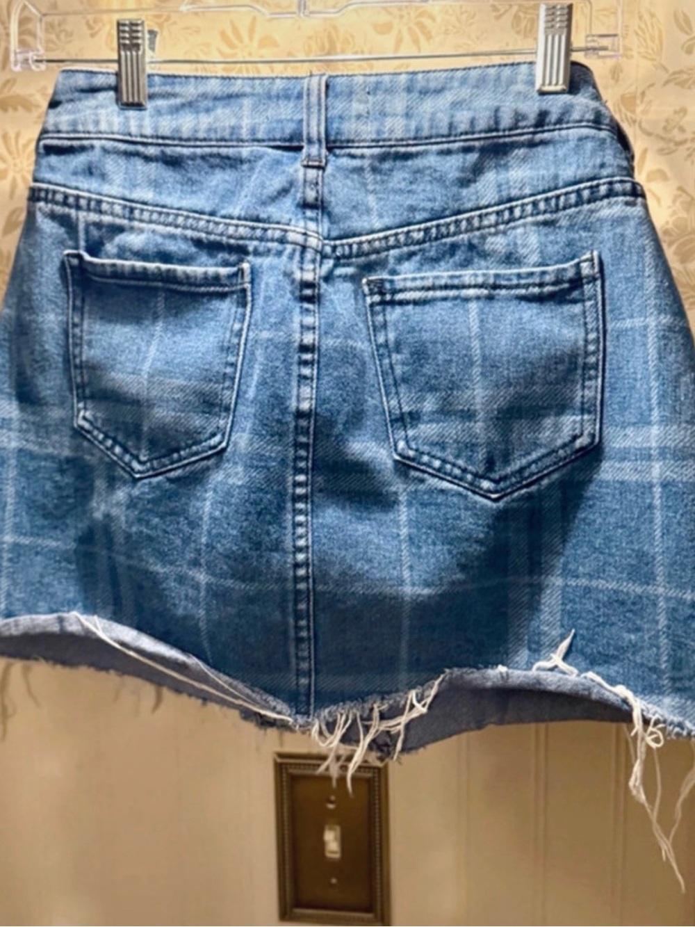 PacSun Blue Plaid Denim Mini Skirt with Frayed Hemline - Picture 4 of 4